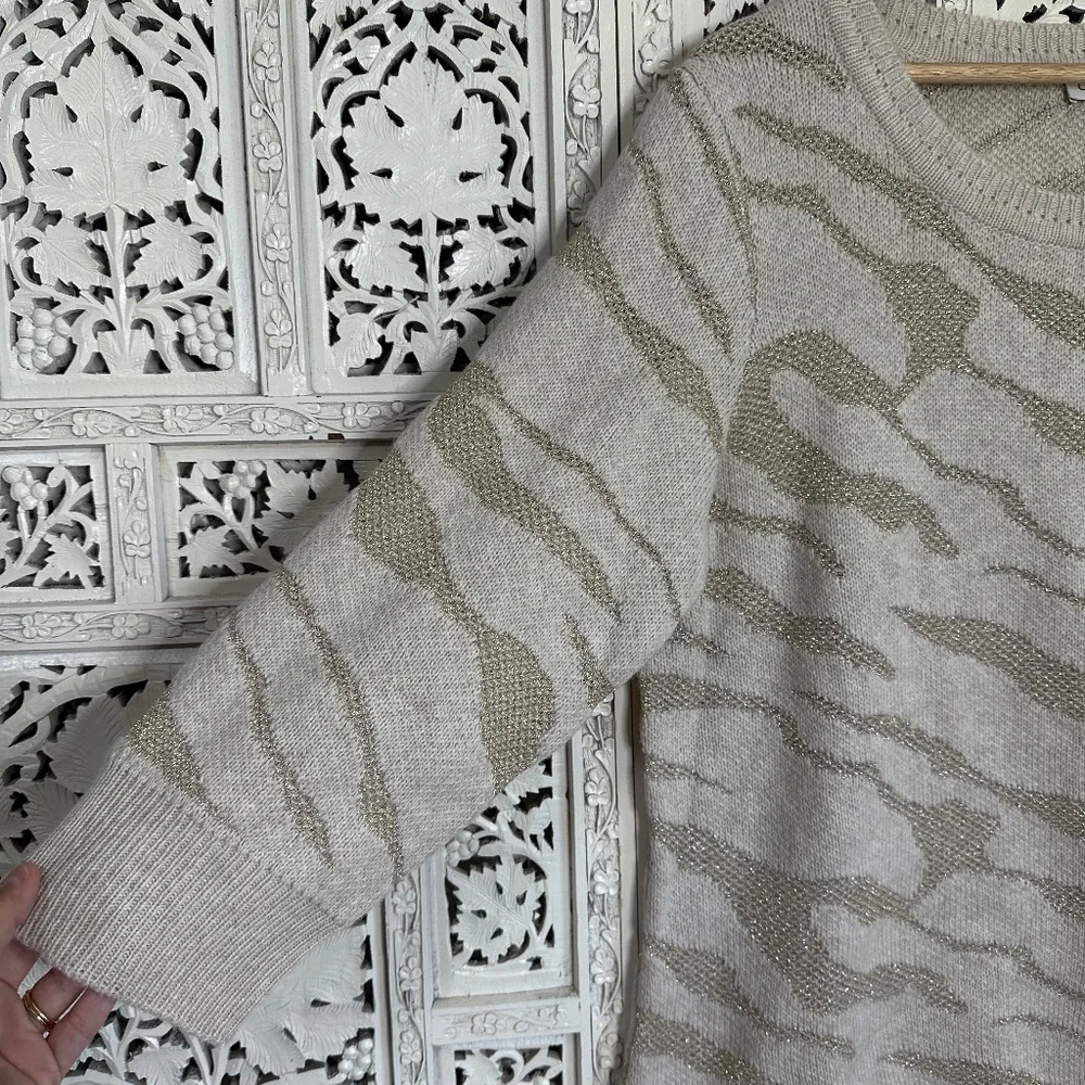 Coldwater Creek NWT Shimmery Gold &‎ Beige Wool Blend Sweater Sz XL